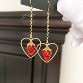 Strawberry Heart Drop Earrings -  Handmade Cute Strawberry Fruit Earrings - Unique Earrings gift for her